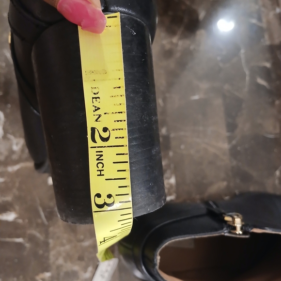 Louise et Cie Black Leather Ankle Booties with Block Heel and Gold Accent - Picture 13 of 16